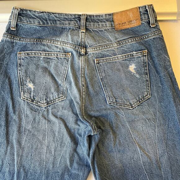Zara Women Jeans size 8 US Blue High Rise Straight Leg Boyfriend Ripped - Picture 12 of 12